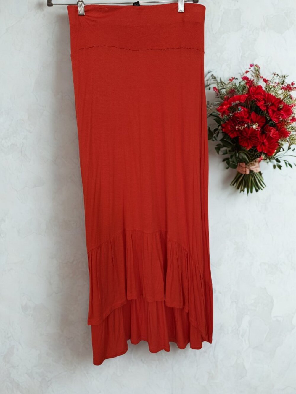 Orange Asymmetrical Ruffled Hem Skirt